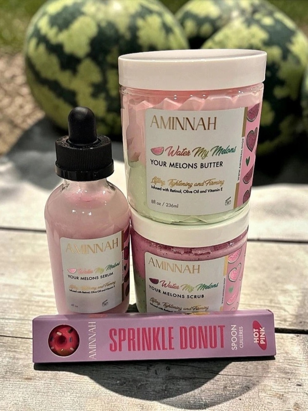 Aminnah Water My Melons 4-Piece Body Care Set + Sprinkle Donut Spoon